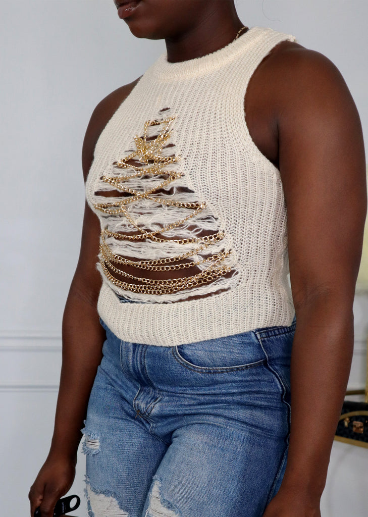 Knit gold chain  top 